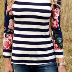 Sale! Navy and white stripe and floral long sleeve